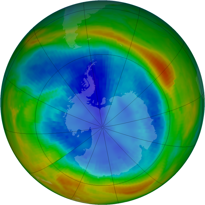 Antarctic ozone map for 30 August 1991